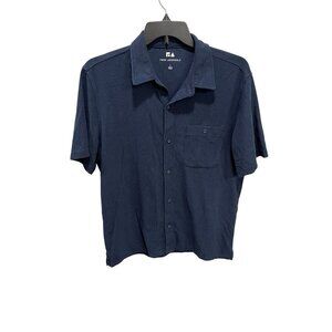 Free Assembly Men's Large Waffle Knit Mens Shirt Button Down Polo Collared Blue